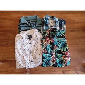 Mens Short Sleeve Tshirt Button Down Lot Of 4 Hawaiian Plaid Striped Sz XS